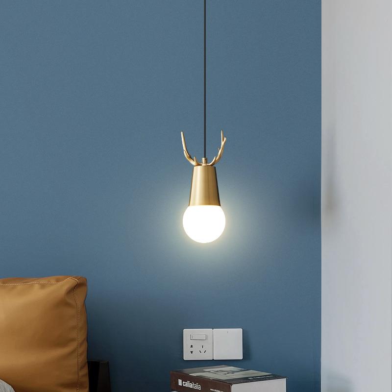 床头小吊灯现代简约2023新款卧室灯床头吊线灯主卧极简全铜长线灯