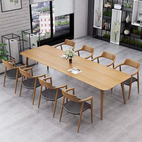 实木会议桌大型办公桌洽谈桌椅组合简约现代原木长条桌loft工作台