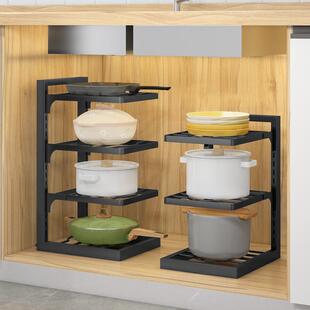 锅架专放锅具收纳厨房不锈钢架子置物架下水槽多层家用柜子内分