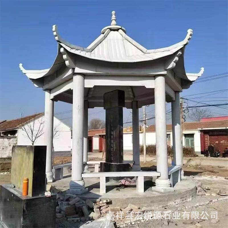 供应大理石中式庭院双层六角亭子石雕凉亭户外大理石景观凉亭