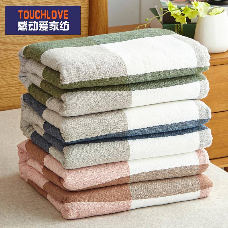 2F日式纯棉床单格子单件加厚100全棉磨毛单人床棉麻老粗布厚款单