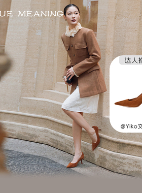 True Meaning·6.5cm·TM小酒杯咖啡色羊皮单鞋法式不累脚高跟鞋