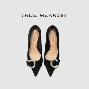 女细跟职场不累脚单鞋 True Meaning·6.5cm·TM黑美人水钻高跟鞋
