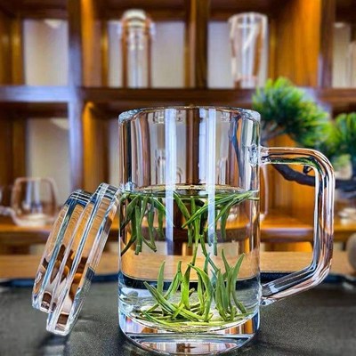 东海天然原石水晶杯大容量水杯高端水晶玻璃把手办公茶室茶杯茶器