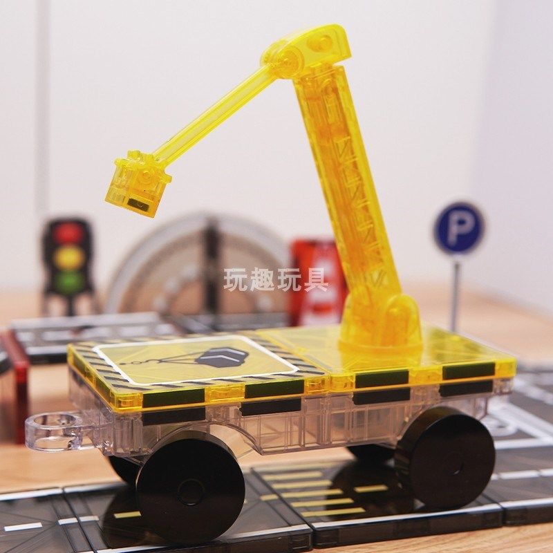 公路磁力片强磁铁城市交通建筑吊车道路轨道男孩儿童益智玩具礼物