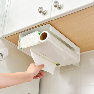 厨房纸巾倒挂盒创意多功能吊柜保鲜膜收纳餐桌橱T柜下悬挂式抽纸