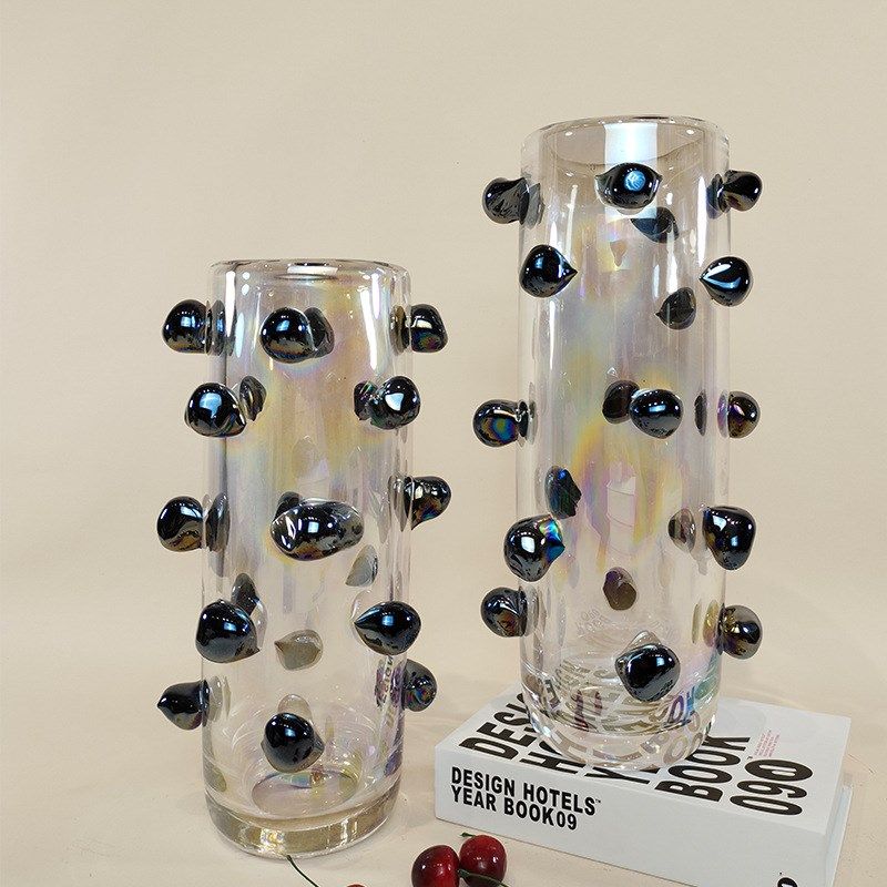 现代简约欧d式轻奢透明玻璃珠点花瓶花器摆件样板房售楼处软装饰,特色手工艺,其他特色工艺品,淘宝优惠券,粉丝福利购,淘宝优惠卷