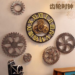 复古挂钟齿轮装 饰餐厅咖啡馆店铺酒吧壁钟现代简约静音时钟表挂饰