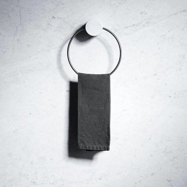 北欧轻奢大理石毛巾环打孔挂环擦手毛巾圈黑色圆形不锈钢浴室挂圈