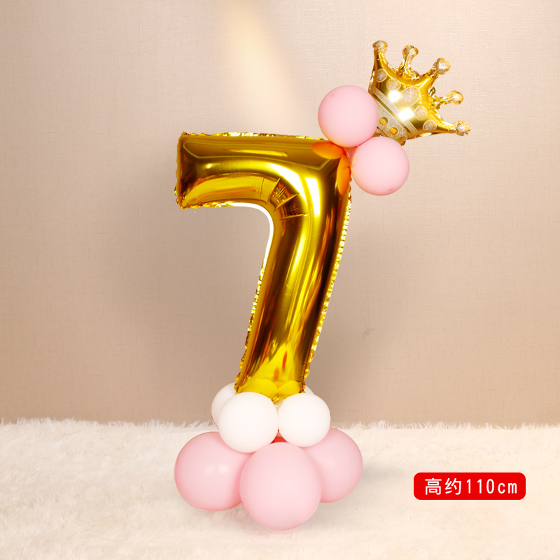 金银色大号数字气球l立柱套餐生日装饰品0-9铝膜气球路引派对布置