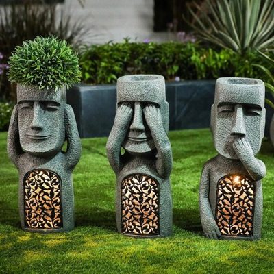 露台装饰摆件树脂复活节花盆工艺品 花园阳台庭院石头人像装饰品