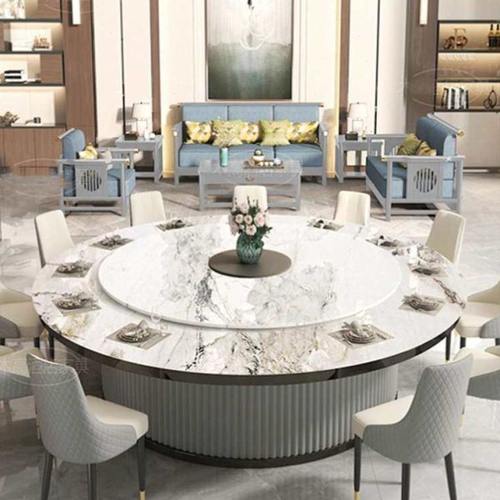 酒店桌子餐厅火锅桌餐桌椅组合电动大圆桌简约大理石火锅桌