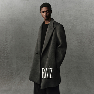 重磅廓形双排扣风衣戗驳领大衣男 羊毛混纺外套 RAIZ 960G双面呢