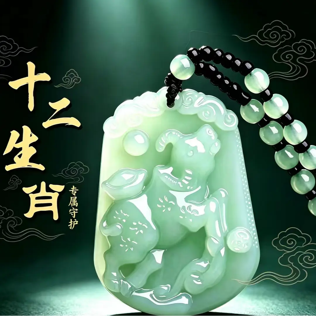 十二生肖吊坠项链男女款饰品带珠链仿玉石原创设计竹节链气质时尚
