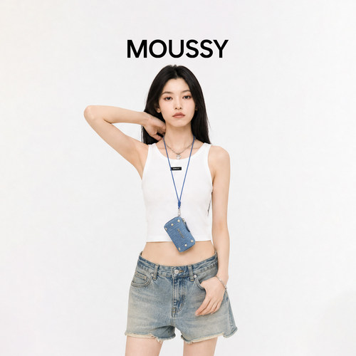MOUSSY牛仔铆钉挂件零钱包