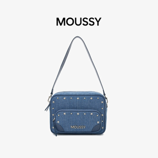 女单肩简约邮差包外出质感随性 Fit牛仔铆钉包包新款 MOUSSY Cozy