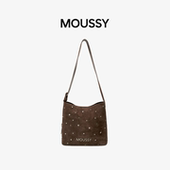 MOUSSY旷野流浪麂皮铆钉水桶包女大容量单肩包高级感轻奢专柜同款