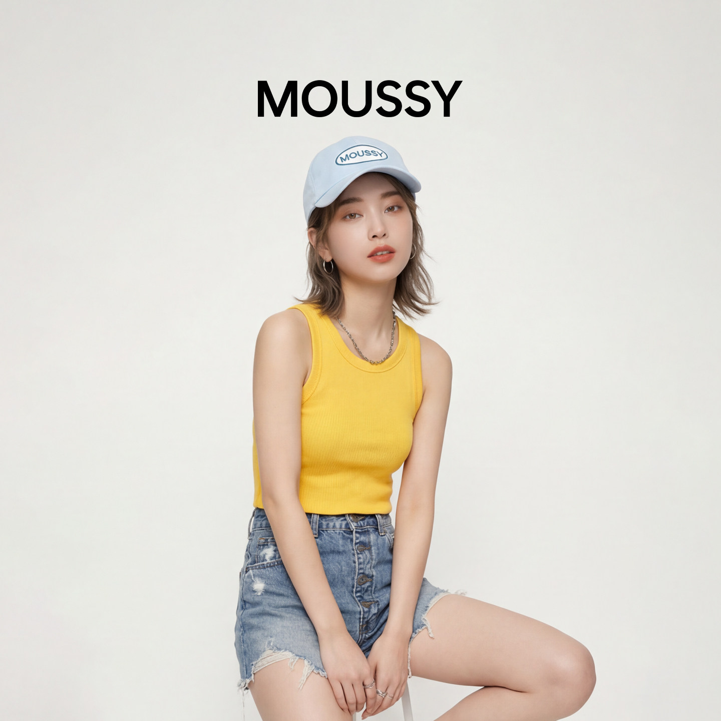 Moussy简约棒球帽2026新款字母刺绣标文字鸭舌棒球帽情侣四季百搭