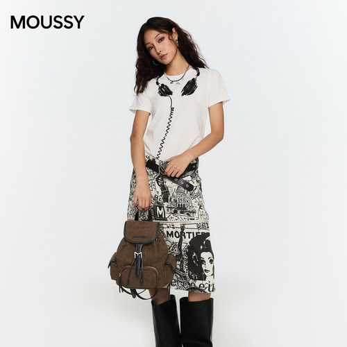 Moussy豹纹灯芯绒通勤双肩包