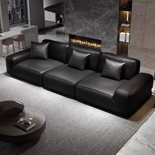 大黑牛沙发意式极简豆腐块直排客厅家用公寓出租房真皮小户型沙发