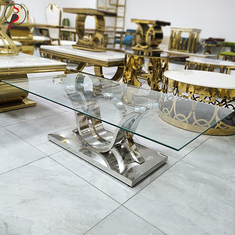 现代轻奢不锈钢客厅茶几创意钢化玻璃茶几电视R柜组合小户型家用