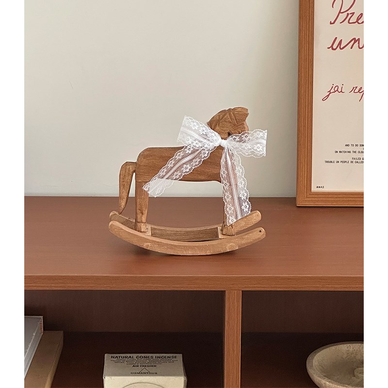 覆古实木摇摇木马摆件法式客厅z玄关装饰品中古风桌面摆件玄关高