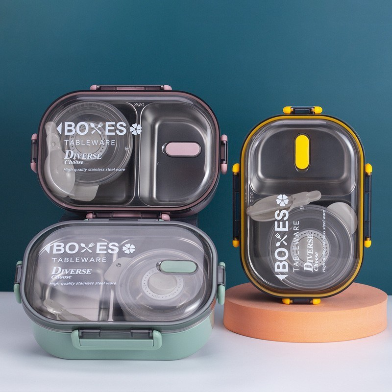 一体带汤碗 304不锈钢饭盒w学生日式分格便当盒便携防漏餐盒上班