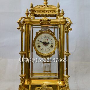 壁炉机械座钟黄铜钟表台钟报家居样板间时钟摆金色机械仿法国欧式