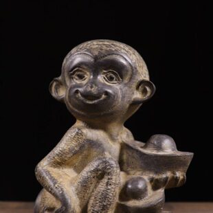 石包邮石旧民俗案仿古山西怀旧青器摆件石猴前石雕茶席复古元宝