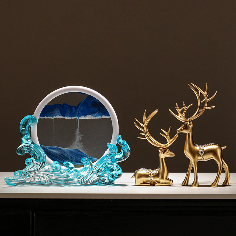 风生水起流沙画客厅家居电视柜酒B柜装饰品办公室领导高档轻奢摆