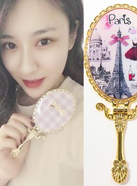 梳妆镜SO复古折叠镜闺蜜化妆镜送女生D老婆LA手柄便携随身小礼品Y