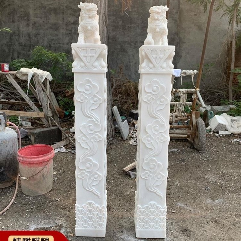 拴马汉白玉石狮i子一然对现代ZFP中式桩栓马石柱别庭墅院天四川