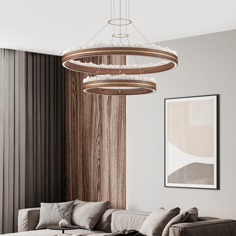 【摘星辰】客厅吊灯新中s式大气创意别墅复式大厅灯全光谱胡桃木,家装灯饰光源,客厅吊灯,淘宝优惠券,粉丝福利购,淘宝优惠卷