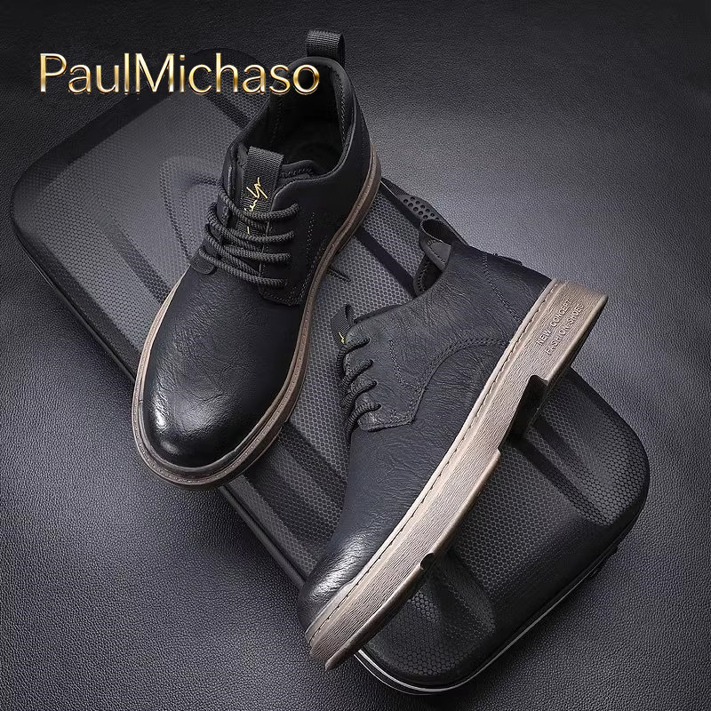 商务休闲男皮鞋男士2025新款冬季加绒真皮男鞋工装鞋子马丁靴男款