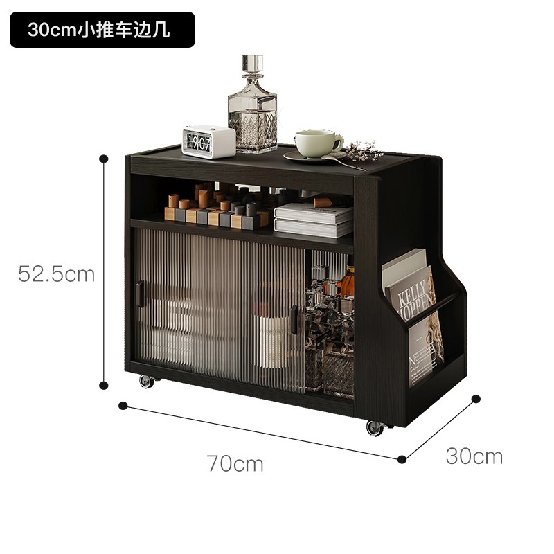 边几可移动沙发实木测边柜家用小茶几客K厅黑色收纳小推车置物架