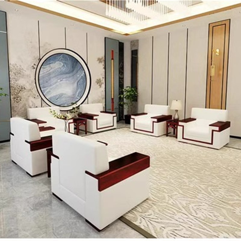 中式大型商务会客贵宾接q待沙发国企会议室单人位真皮办公沙发茶