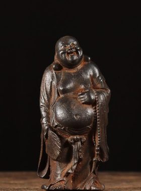 仿古铁器纯铁大肚尼勒佛造像摆件复古民俗怀旧装饰中式古典收藏品