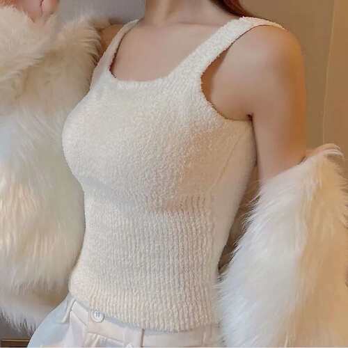 毛绒保暖内衣吊带背心女冬季加绒加厚内搭带胸垫美一体绒柔软舒适