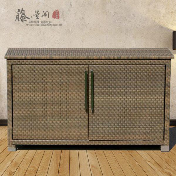 户外藤编收纳柜 阳台储物柜酒柜餐边柜 庭院露台室外藤编双门柜子