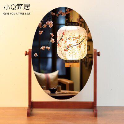 实木台镜子复古发廊美发镜双面化妆镜梳妆镜桌面高清理发旋转镜子