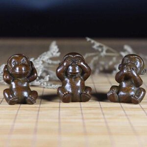 手工仿古实心紫铜日式茶宠小物件 不听不看不说三不猴茶道小摆件