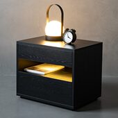 意式 极简床头柜北欧风卧室床边柜现代简约黑色实木抽屉床头储物柜