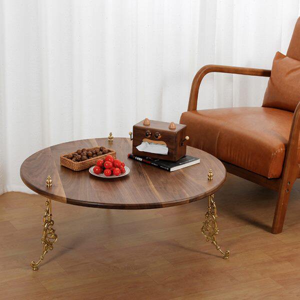 轻奢黑胡桃木茶几北欧矮桌客厅小户型简约家用双层木质圆形桌几