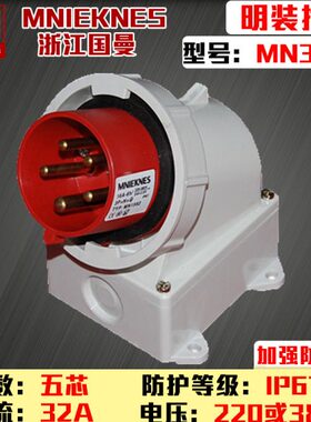 包邮MN3562浙江国曼IP67三相五线5芯5P32A工业反式明装插头380V