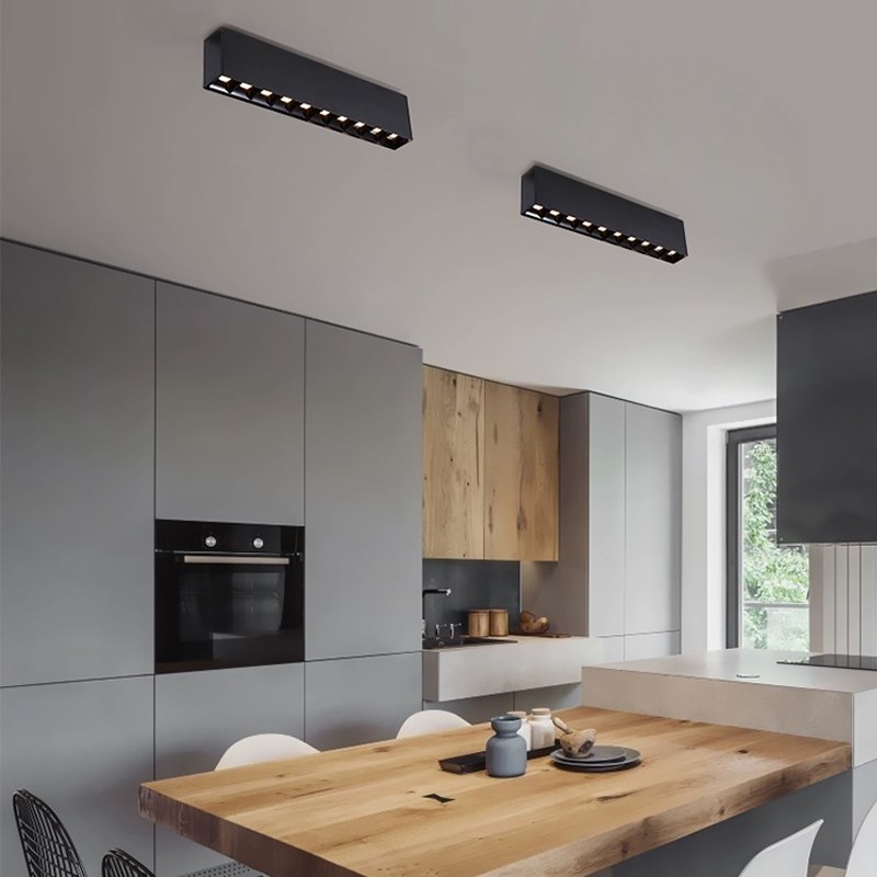 明装长条形射灯客厅无主灯吸顶led线条灯筒灯展厅过道格栅天花灯