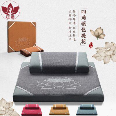正念新款棉麻镶色禅修垫椰丝静坐垫莲花刺绣拜佛垫家用加厚蒲团