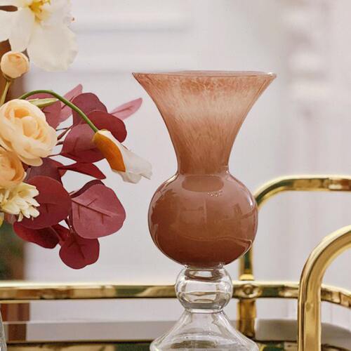 加安加丽中古琉璃花瓶高脚圆肚长颈花器高级感法式复古轻奢玻璃瓶