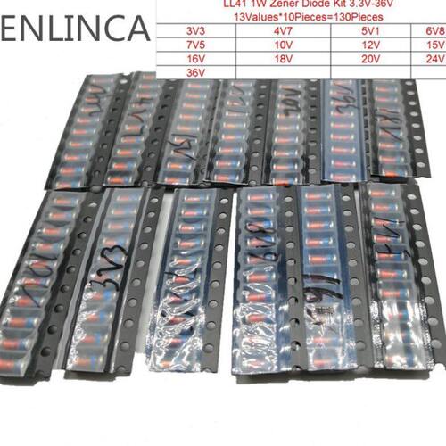 130pcs LL41 D Zener diode KIT 1W 3V3-36V 13 Values *10pcs= 1