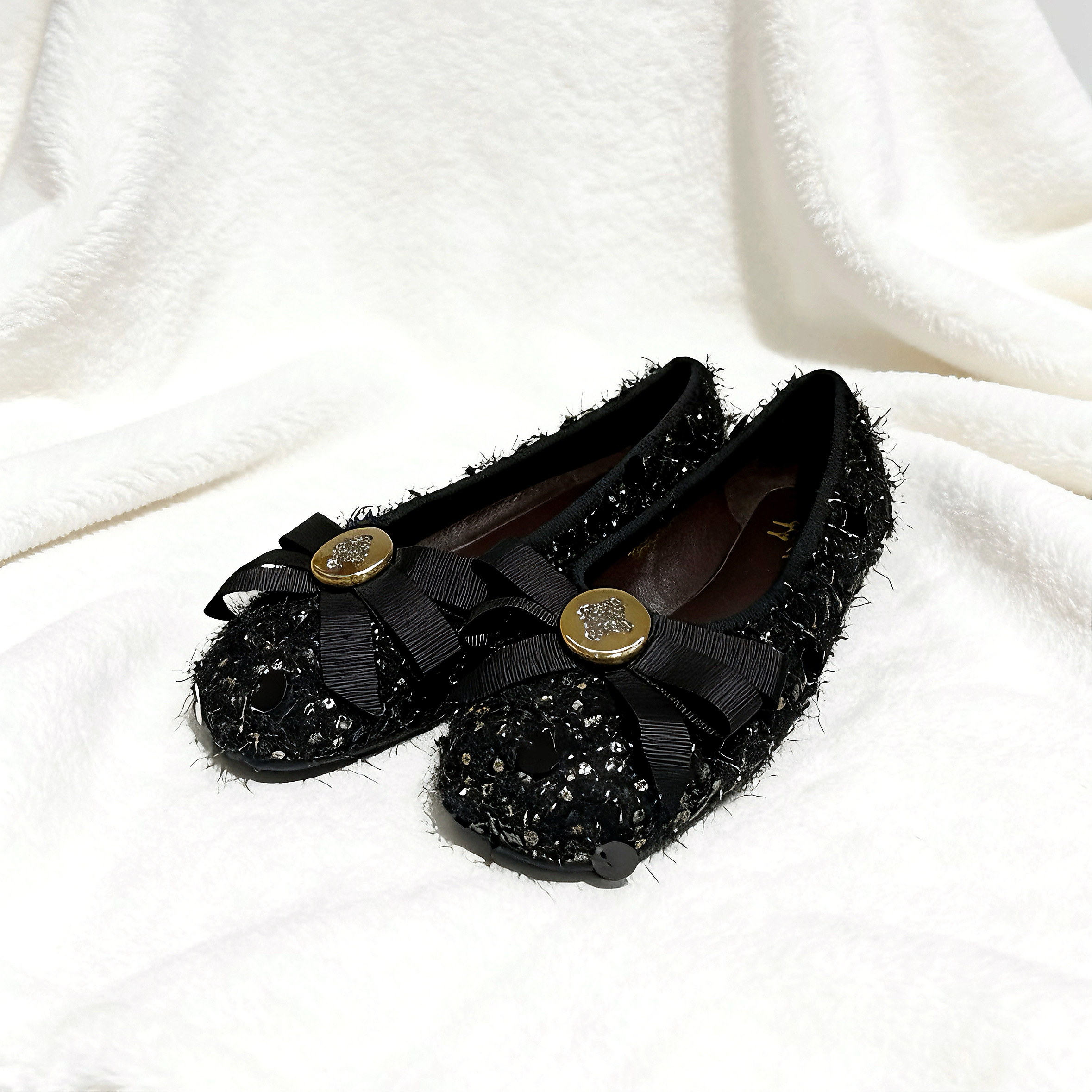 亮片浅口鞋2026新款黑色平底圆头蝴蝶结气质百搭女鞋单鞋豆豆鞋,女鞋,乐福鞋（豆豆鞋）,淘宝优惠券,粉丝福利购,淘宝优惠卷