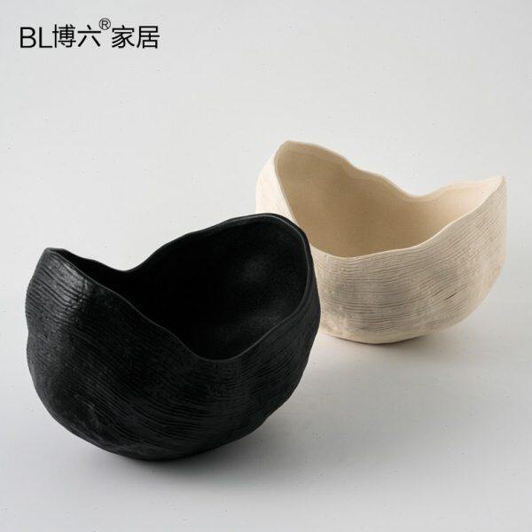 现代新中式样板间艺术装饰品不规则收纳果碗陶瓷花盆花器高档摆件